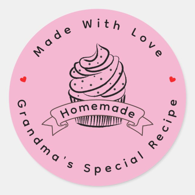 Adesivo Redondo Personalized Cupcake Homemade Made With Love (Frente)