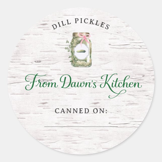 Adesivo Redondo Personalized Dill Pickles Canning Stickers (Frente)