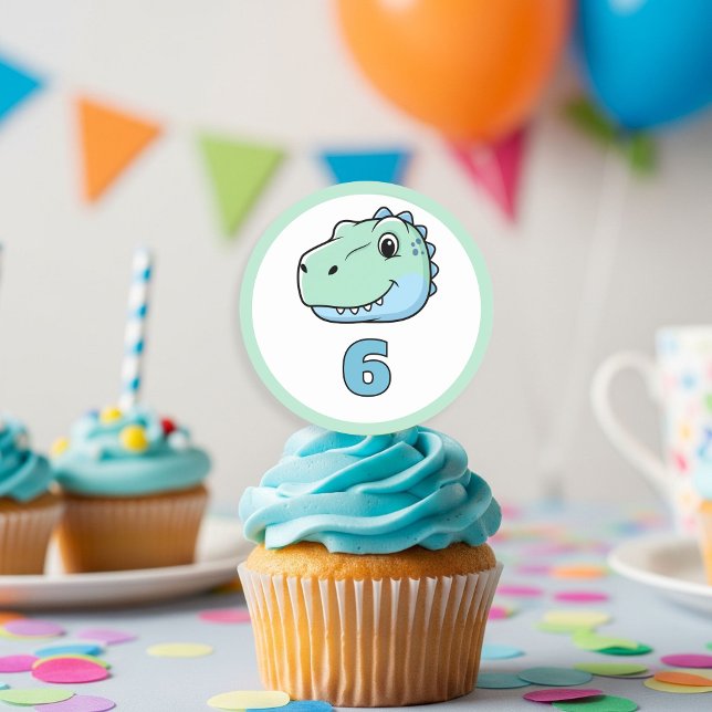 Adesivo Redondo Personalized Dinosaur Age Cupcake Toppers | Dino  (Criador carregado)