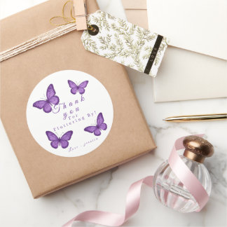 Adesivo Redondo Personalized Elegant Purple Butterfly Bridal 