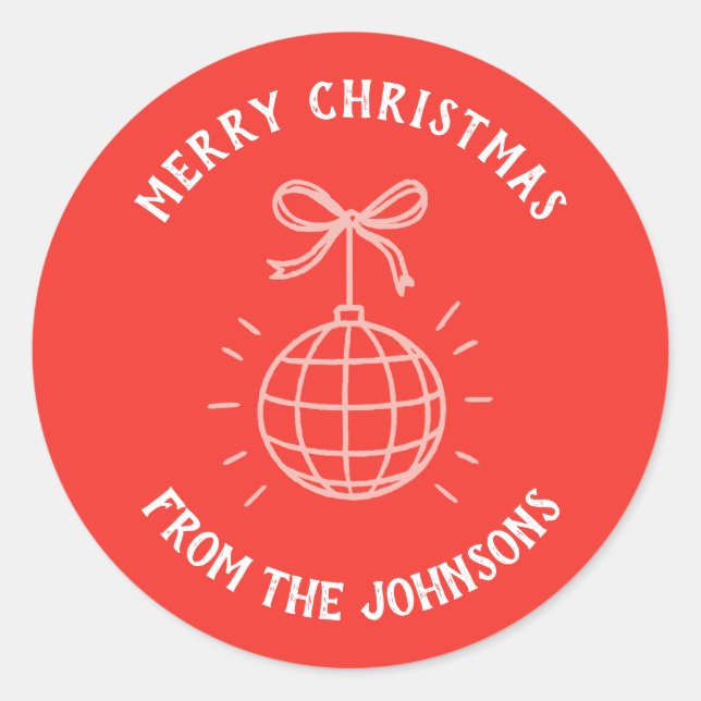 Adesivo Redondo Personalized Family Name Merry Christmas  (Frente)