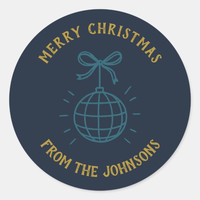 Adesivo Redondo Personalized Family Name Merry Christmas  (Frente)