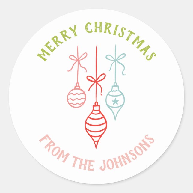 Adesivo Redondo Personalized Family Name Merry Christmas Bauble (Frente)