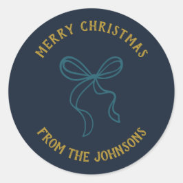 Adesivo Redondo Personalized Family Name Merry Christmas Bow