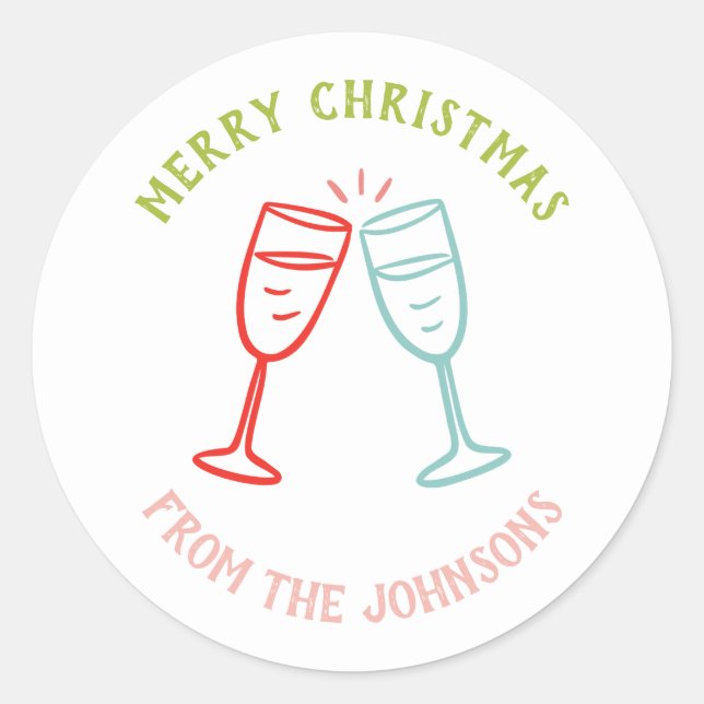 Adesivo Redondo Personalized Family Name Merry Christmas Drinks (Frente)