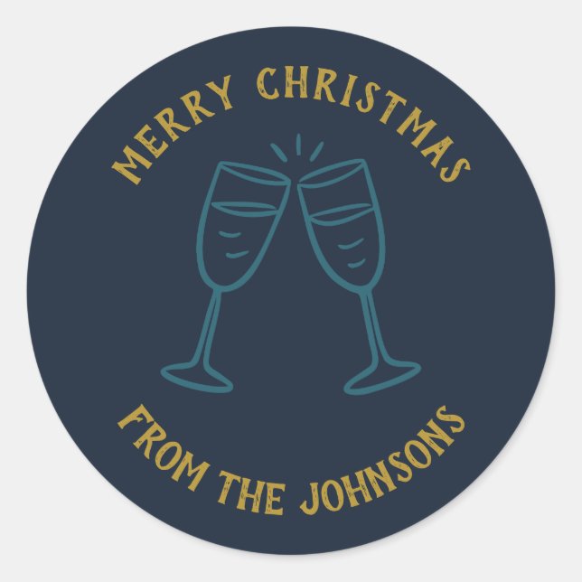 Adesivo Redondo Personalized Family Name Merry Christmas Drinks (Frente)