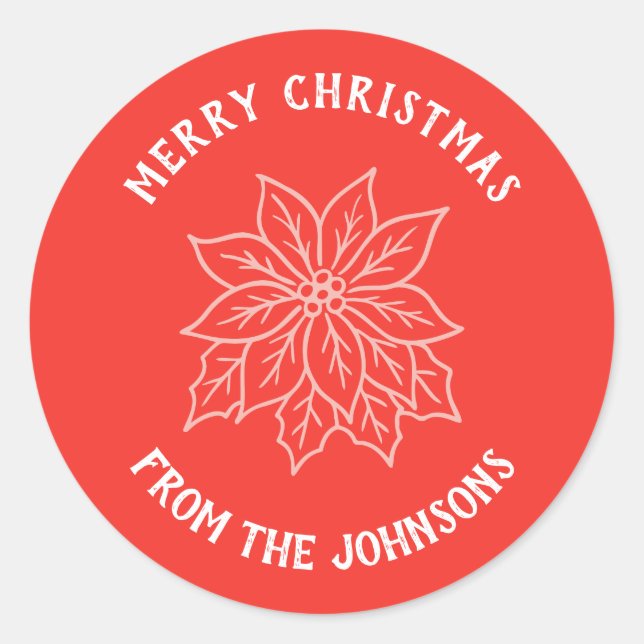 Adesivo Redondo Personalized Family Name Merry Christmas Flower (Frente)