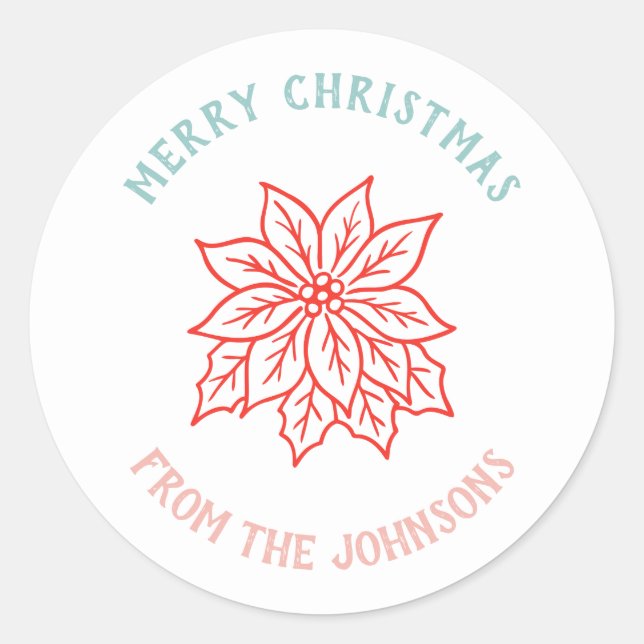 Adesivo Redondo Personalized Family Name Merry Christmas Flower (Frente)