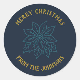 Adesivo Redondo Personalized Family Name Merry Christmas Flower