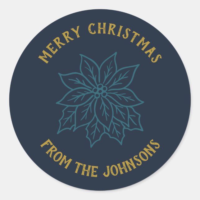 Adesivo Redondo Personalized Family Name Merry Christmas Flower (Frente)