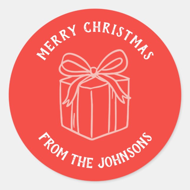 Adesivo Redondo Personalized Family Name Merry Christmas Gift (Frente)