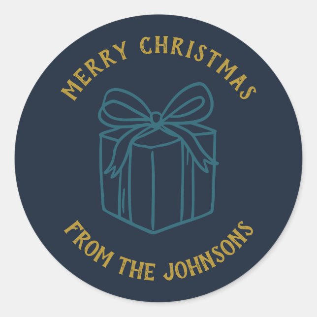 Adesivo Redondo Personalized Family Name Merry Christmas Gift (Frente)