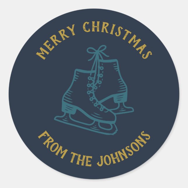 Adesivo Redondo Personalized Family Name Merry Christmas Skates