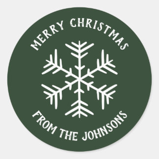 Adesivo Redondo Personalized Family Name Merry Christmas Snowflake