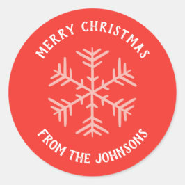 Adesivo Redondo Personalized Family Name Merry Christmas Snowflake