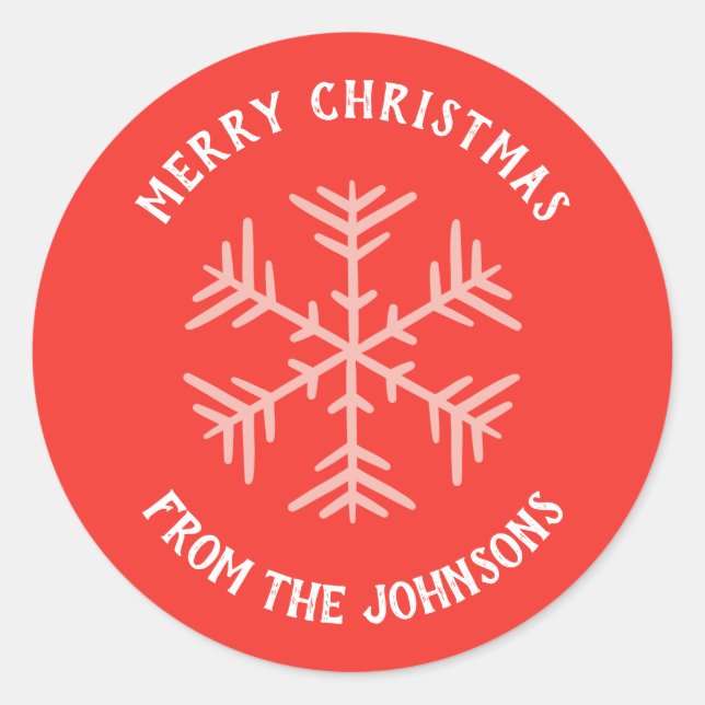 Adesivo Redondo Personalized Family Name Merry Christmas Snowflake