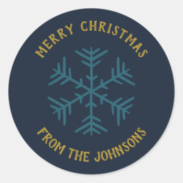 Adesivo Redondo Personalized Family Name Merry Christmas Snowflake