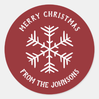 Adesivo Redondo Personalized Family Name Merry Christmas Snowflake
