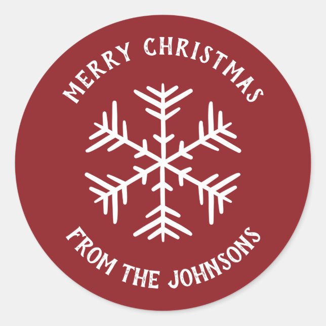 Adesivo Redondo Personalized Family Name Merry Christmas Snowflake (Frente)