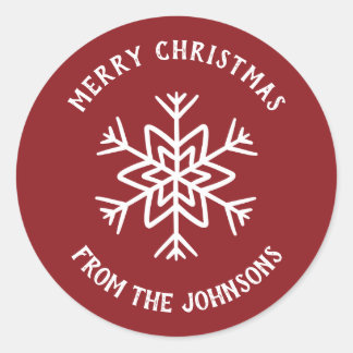 Adesivo Redondo Personalized Family Name Merry Christmas Snowflake