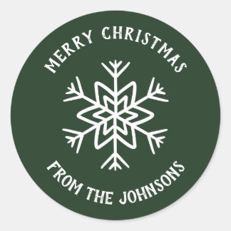 Adesivo Redondo Personalized Family Name Merry Christmas Snowflake