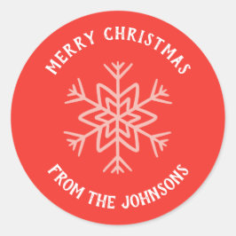 Adesivo Redondo Personalized Family Name Merry Christmas Snowflake