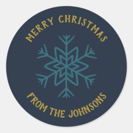 Adesivo Redondo Personalized Family Name Merry Christmas Snowflake