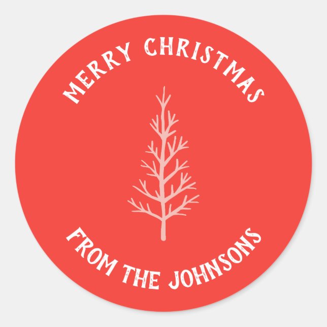 Adesivo Redondo Personalized Family Name Merry Christmas Tree (Frente)