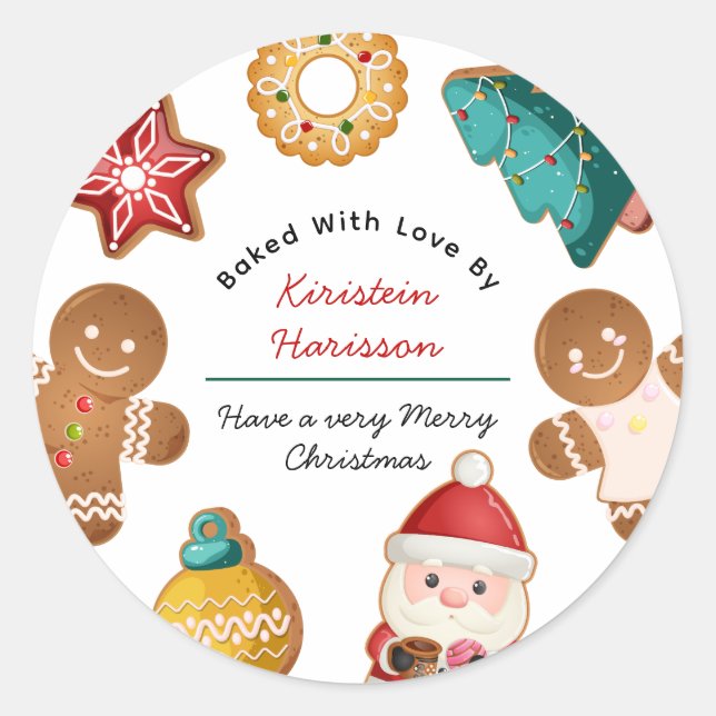 Adesivo Redondo Personalized Gingerbread Christmas Cookies Baking (Frente)