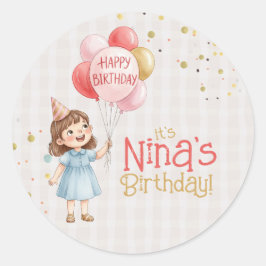 Adesivo Redondo Personalized Girl Birthday Party Sticker