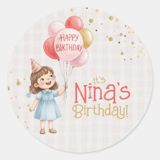 Adesivo Redondo Personalized Girl Birthday Party Sticker