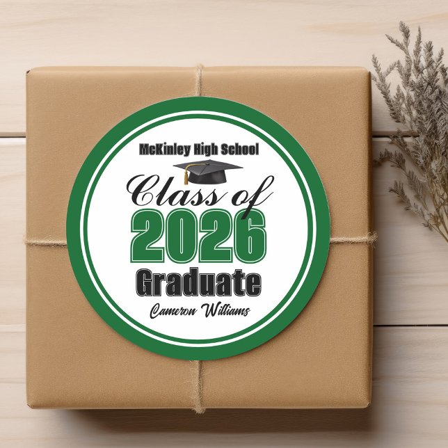 Adesivo Redondo Personalized Green Class of 2026 Graduation Party (Criador carregado)