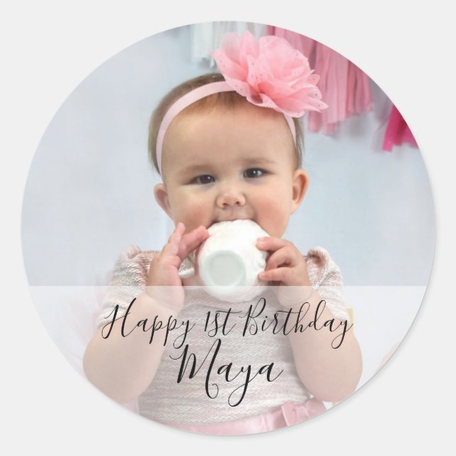 Adesivo Redondo Personalized Happy Birthday Custom Photo Stickers (Frente)
