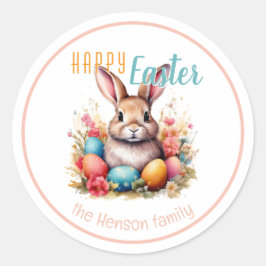 Adesivo Redondo Personalized Happy Easter Bunny Eggs Family 