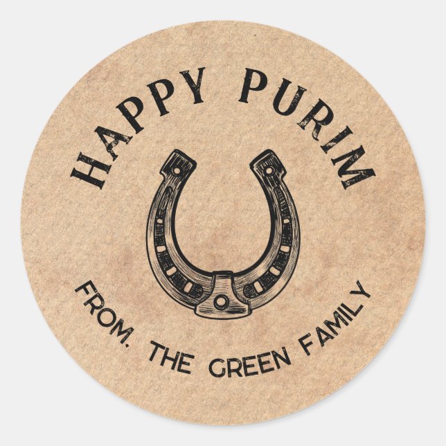 Adesivo Redondo Personalized Happy Purim Round Sticker - Horseshoe (Frente)