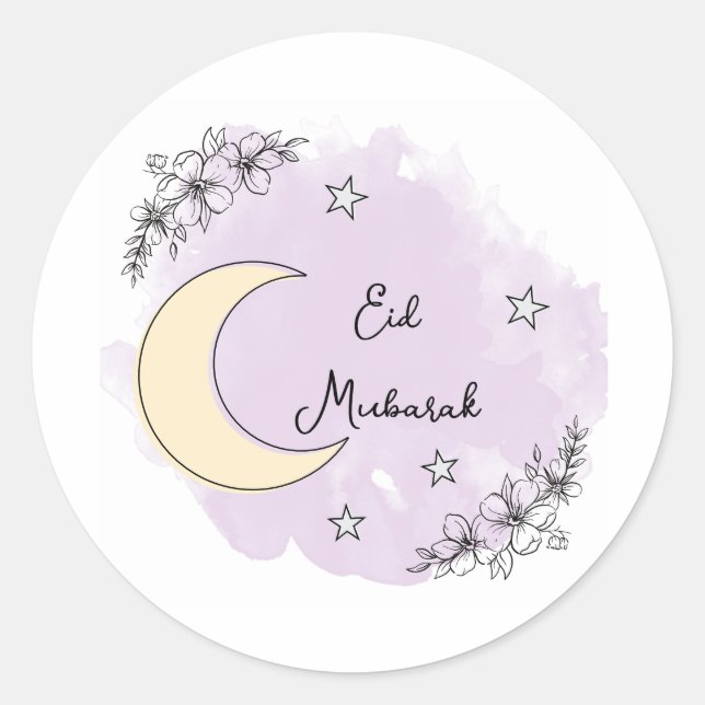 Adesivo Redondo Personalized Lavender Eid Mubarak Stickers (Frente)
