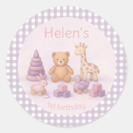 Adesivo Redondo Personalized Lavender Gingham 1st Birthday 