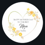 Adesivo Redondo Personalized Mom Name Mother’s Day Floral Heart<br><div class="desc">A soft floral heart design made to celebrate Mom in a meaningful way. Personalize the name to create a thoughtful and unique gift she will truly cherish. If you prefer a clean look, the name can be left blank. Perfect for Mother’s Day, this elegant and minimal style fits beautifully across...</div>