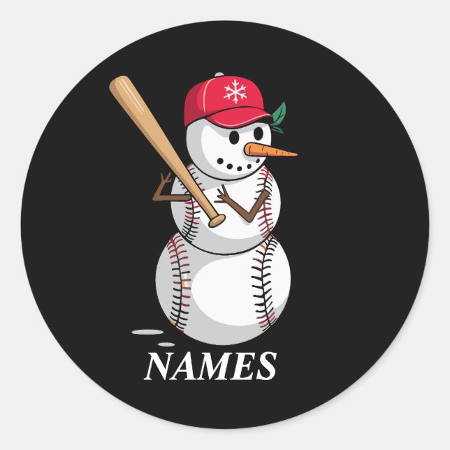 Adesivo Redondo Personalized Name Baseball Snowman Balls Snow Xmas (Frente)