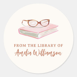Adesivo Redondo Personalized Name From The Library Pink Bookplate