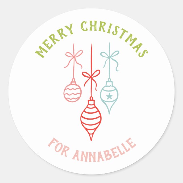 Adesivo Redondo Personalized Name Merry Christmas Bauble (Frente)