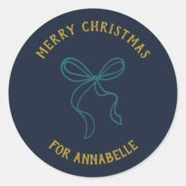 Adesivo Redondo Personalized Name Merry Christmas Bow