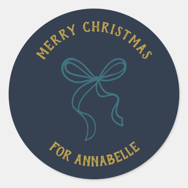 Adesivo Redondo Personalized Name Merry Christmas Bow (Frente)