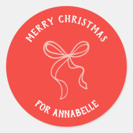 Adesivo Redondo Personalized Name Merry Christmas Bow