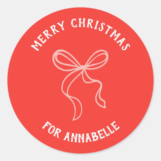 Adesivo Redondo Personalized Name Merry Christmas Bow (Frente)