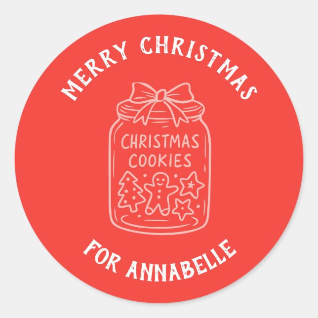 Adesivo Redondo Personalized Name Merry Christmas Cookies (Frente)