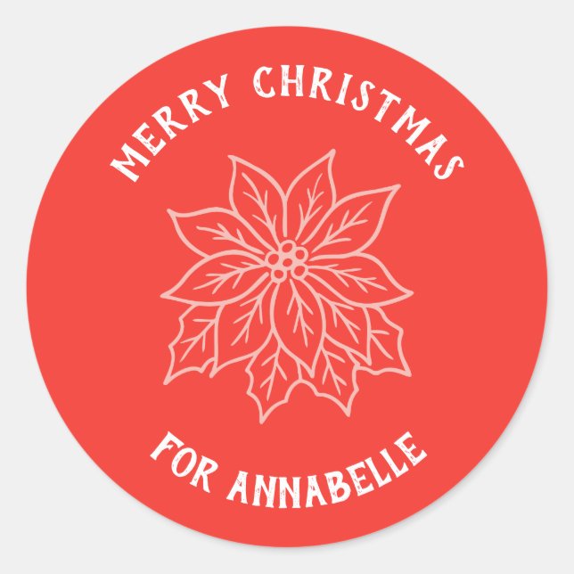 Adesivo Redondo Personalized Name Merry Christmas Flower (Frente)