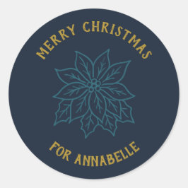 Adesivo Redondo Personalized Name Merry Christmas Flower