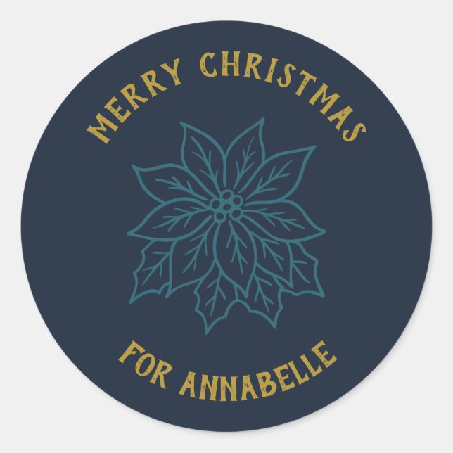 Adesivo Redondo Personalized Name Merry Christmas Flower (Frente)