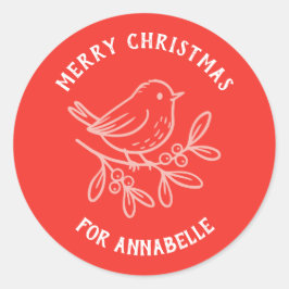 Adesivo Redondo Personalized Name Merry Christmas Robin